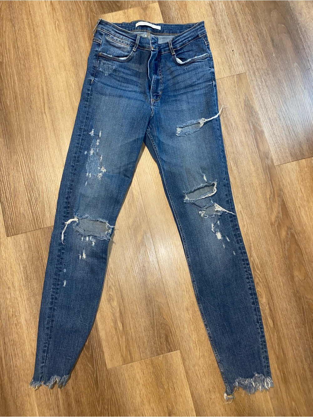 Zara Ripped Dark Blue Skinny Jeans